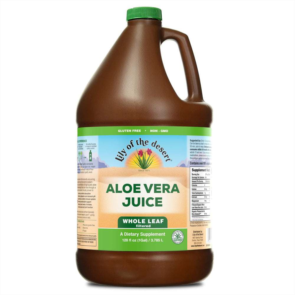 LILY OF THE DESERT Vera Juice bottle showcasing aloe vera wellness profile.