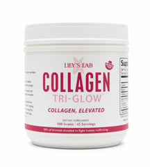 Lily's Lab Collagen Tri-Glow bottle ready to mix for daily beauty and wellness.