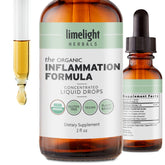 LIMELIGHT HERBALS Inflammation Formula Advanced bottle close-up showing turmeric and black pepper.