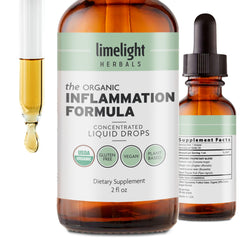LIMELIGHT HERBALS Inflammation Formula Advanced bottle close-up showing turmeric and black pepper.