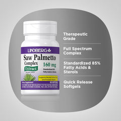 Lindberg Saw Palmetto Extract label close-up showing standardized 160 mg potency