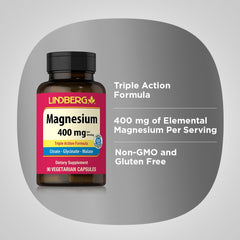 Lindberg Triple Magnesium Complex ingredients panel highlights diverse magnesium forms