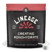 Lineage Provisions micronized creatine monohydrate bottle pour for easy dosing and reliability