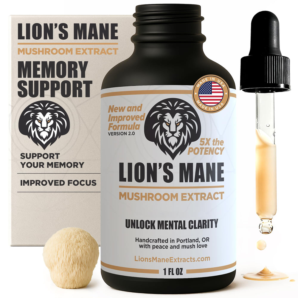 LionsManeExtracts Lion's Mane tincture bottle promotes sharper focus