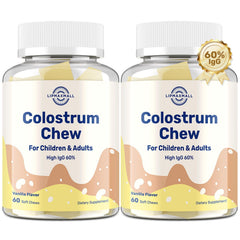 Lipmaxmall bovine colostrum chews vanilla packshot for daily immune and gut support.