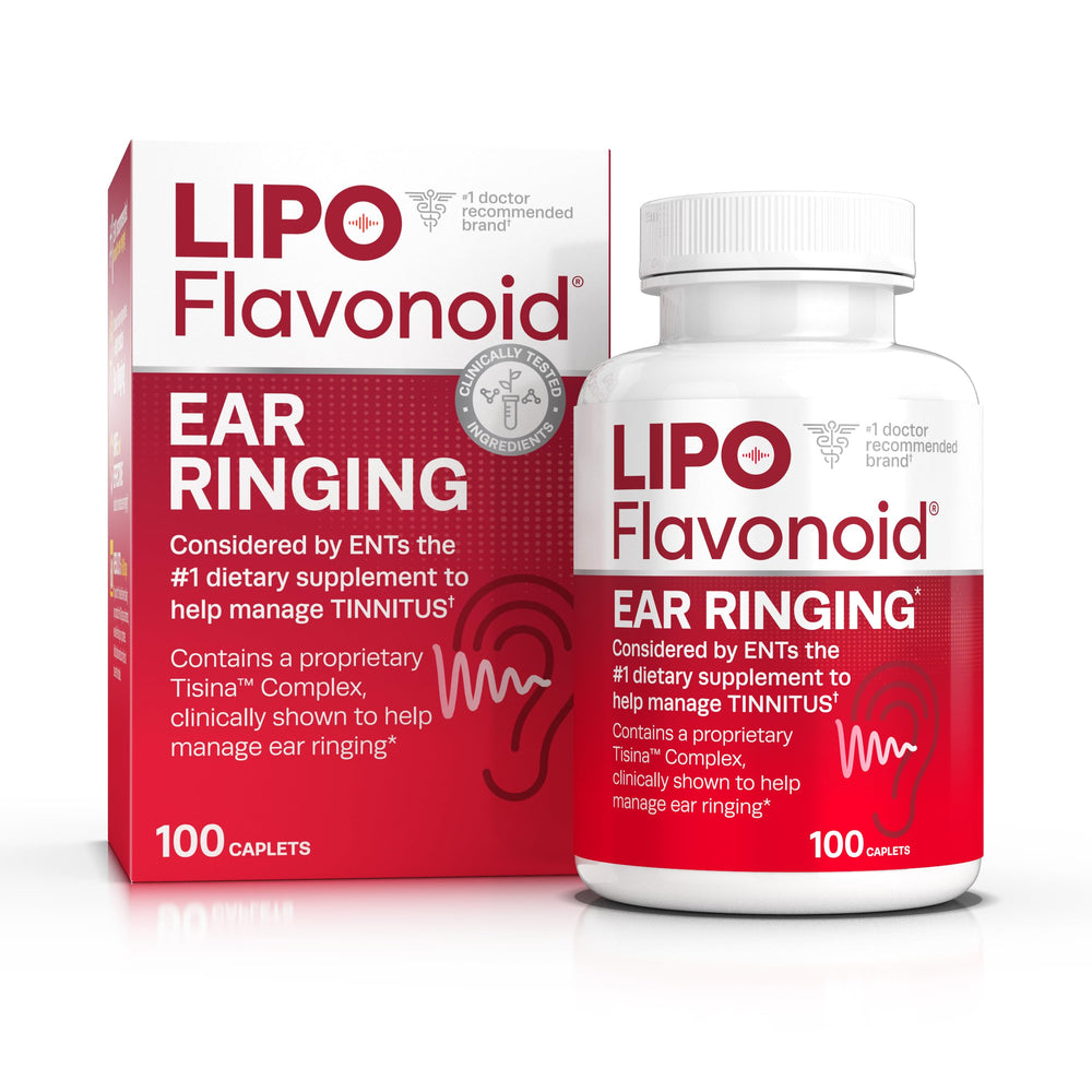 Lipo Flavonoid bottle label showing lemon bioflavonoid formula for inner ear health support.