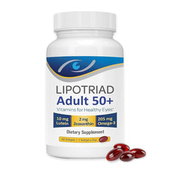 Lipotriad Eye Vitamin bottle front shows a 60-count supply for adults and eye support.