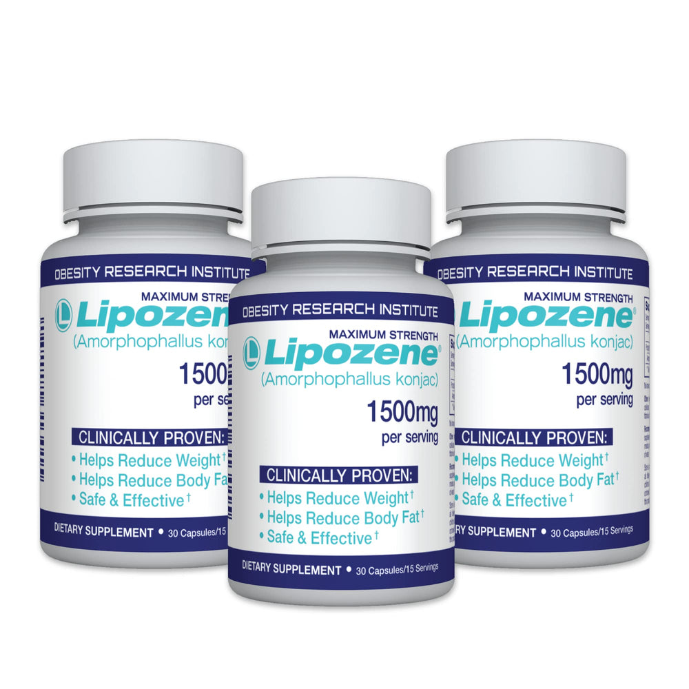 Lipozene bottle front view; convenient weight management on the go.