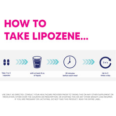 Lipozene capsules pour into a glass, illustrating convenient daily use before meals.