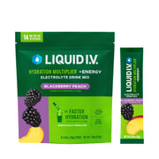 Liquid I.V. Hydration Multiplier Energy blackberry-peach sachet for on-the-go hydration boost.