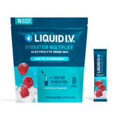 Liquid I.V. Arctic Raspberry hydration packet ready to mix for fast hydration on the go.