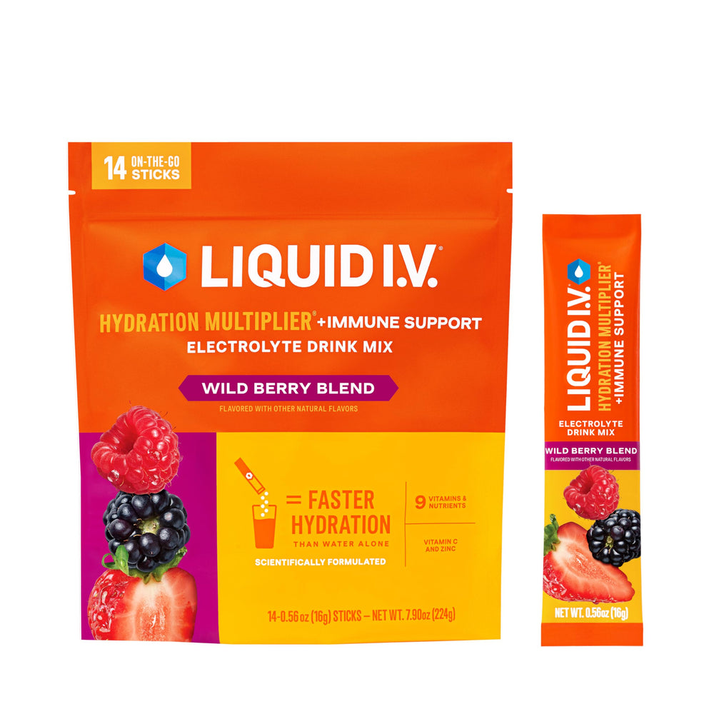 Liquid I.V. Hydration Multiplier sobre sabor Wild Berry para hidratación rápida