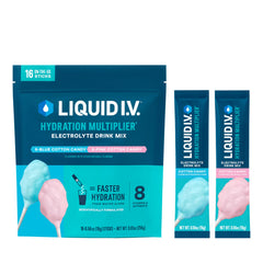 Liquid I.V. Hydration Multiplier Cotton Candy bottle pour for quick hydration on the go