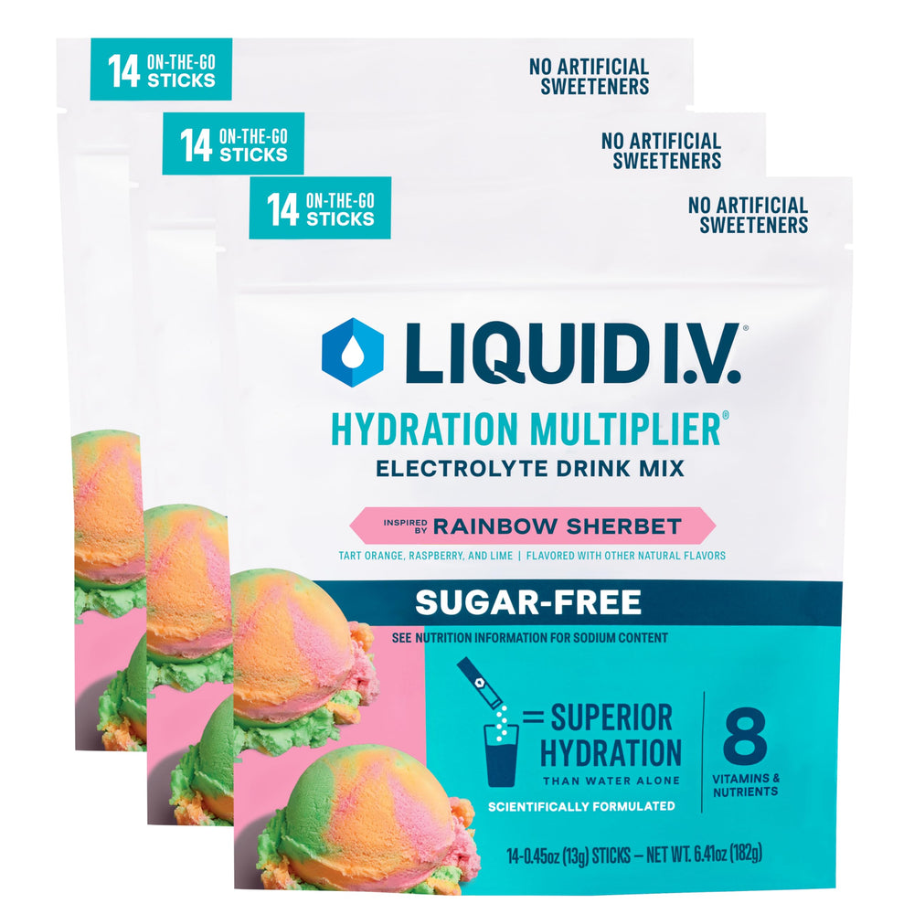 Liquid I.V. Rainbow Sherbet sachet ready for on-the-go hydration.