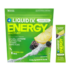 Liquid I.V. Hydration Multiplier Sugar-Free Energy Blackberry Lemonade packet for on-the-go hydration