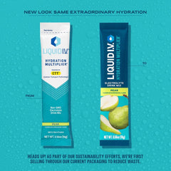 Liquid I.V. Pear glass with water demonstrating the flavorful hydration boost.