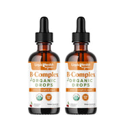 LIQUIDHEALTH organic vitamin B complex drops bottle shows full-spectrum vitamins for energy support