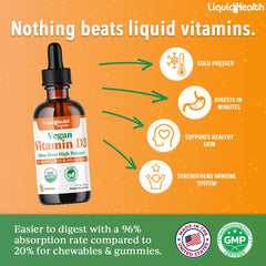LIQUIDHEALTH D3 drops label close-up with organic ingredients