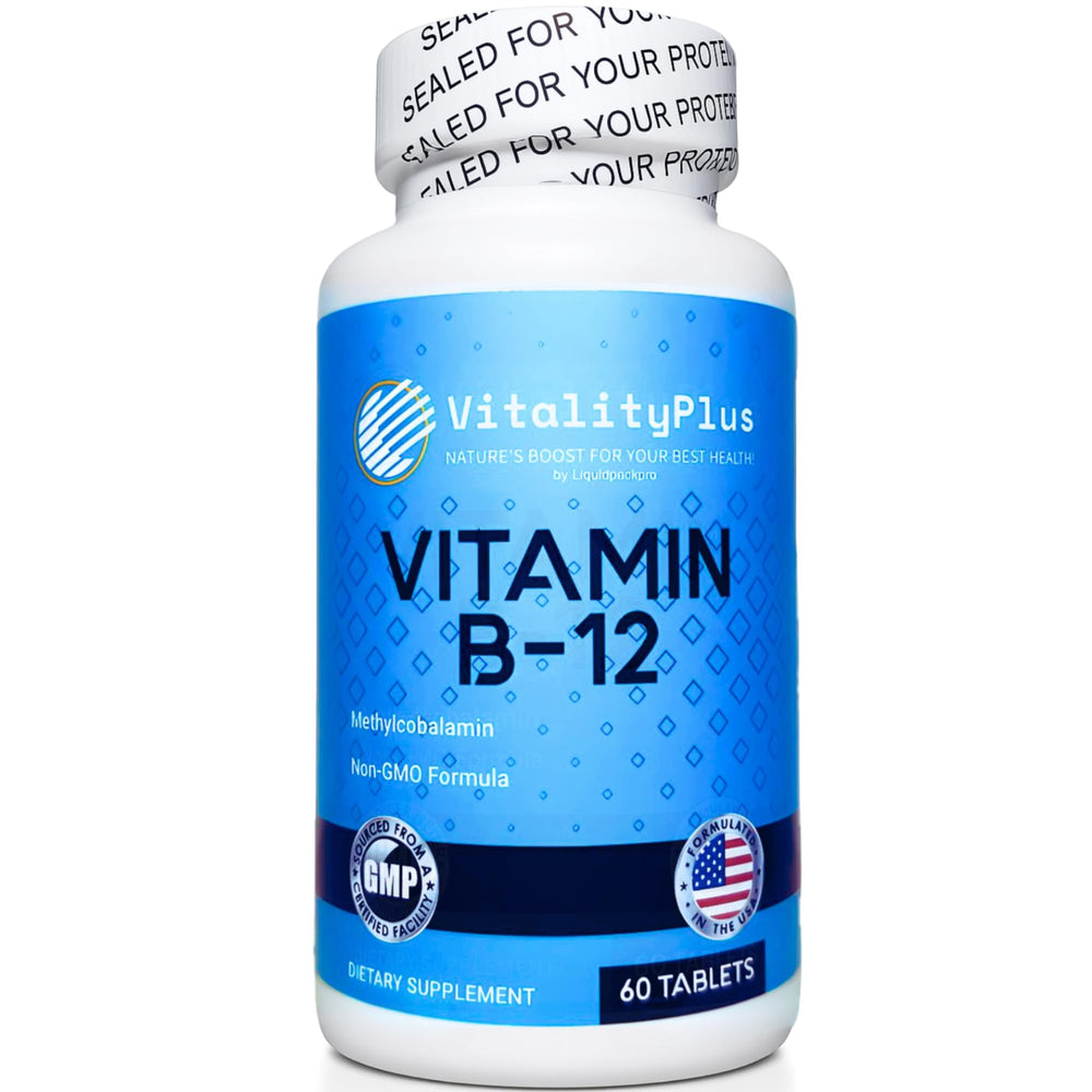 LIQUIDPACKPRO Vitamin B12 bottle front view showing energy support potential