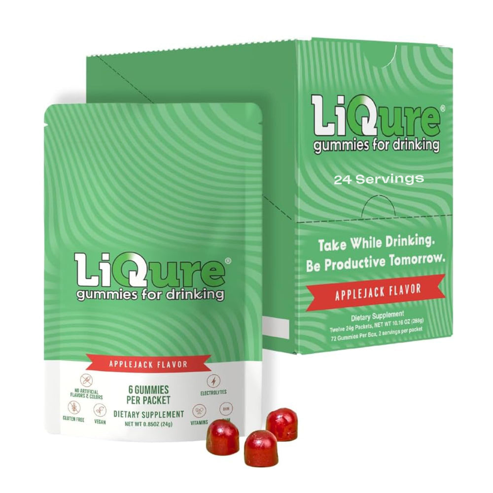 LiQure Gummies for Drinking bottle on nightstand ready for post-party recovery