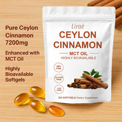 LIRAE Ceylon Cinnamon softgel capsules closeup for fast absorption.