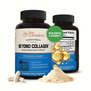 Live Conscious Beyond Collagen bottle front with 90 capsules for daily support
