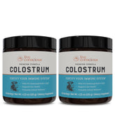 Live Conscious Colostrum Powder tub front highlights 2,000 mg serving for gut support