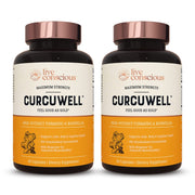 Live Conscious CurcuWell bottle front view showcasing turmeric-boswellia blend for joint support.