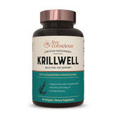 Live Conscious KrillWell bottle pours capsules for easy daily omega-3 support.