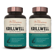 Live Conscious KrillWell softgels bottle for easy omega-3 supplementation supporting joints and brain health.