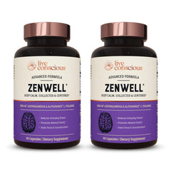 Live Conscious KSM-66 Ashwagandha bottle with capsules for stress support and daily balance.