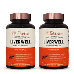 Live Conscious LiverWell bottle front showing packaging for liver support