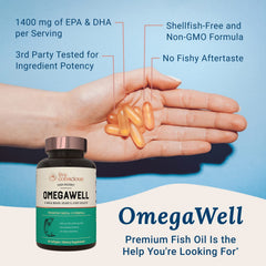 Live Conscious OmegaWell enteric-coated capsules for enhanced absorption and minimized aftertaste.