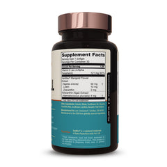 Live Conscious OptiWell bottle highlights AREDS2 ingredients for antioxidant support.