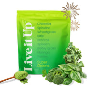 LIVE IT UP Super Greens bottle for easy daily wellness boost.