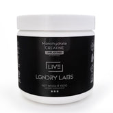 LIVE LGNDRY LABS creatine monohydrate bottle shows ultra-pure powder for easy mix.