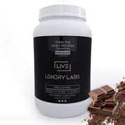 LIVE LGNDRY LABS grass-fed whey tub in chocolate flavor for clean post-workout fueling.