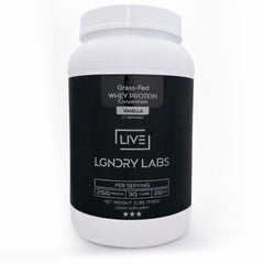 LIVE LGNDRY LABS grass-fed whey vanilla powder jar for clean protein fueling