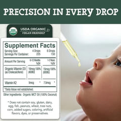 Dropper dispensing precise servings of Live Wise Naturals D3+K2 liquid