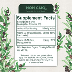 Live Wise Naturals D3K2 with olive oil base highlights natural ingredients.