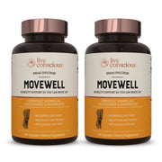 Live Conscious MoveWell bottle front shows joint support in bold packaging.
