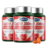 LIVEGIS CoQ10 softgels bottle front showing 200 mg potency for daily energy