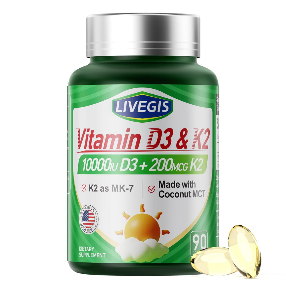 LIVEGIS vitamin d3 k2 bottle front showing easy daily support