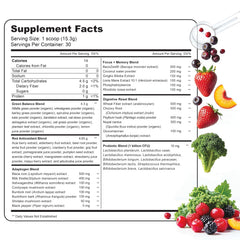 Lively Vitamin Co Lively Greens with Reds glass shake showcasing vibrant greens for daily focus