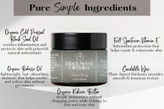 Living Farms balm jar with label highlights vegan, non-GMO formula
