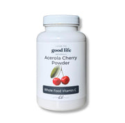 Living the Good Life Naturally acerola cherry powder bottle for immune support and thyroid balance.