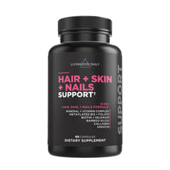 Livingood Daily 14-in-1 bottle illustrating daily beauty support for skin, hair, and nails.
