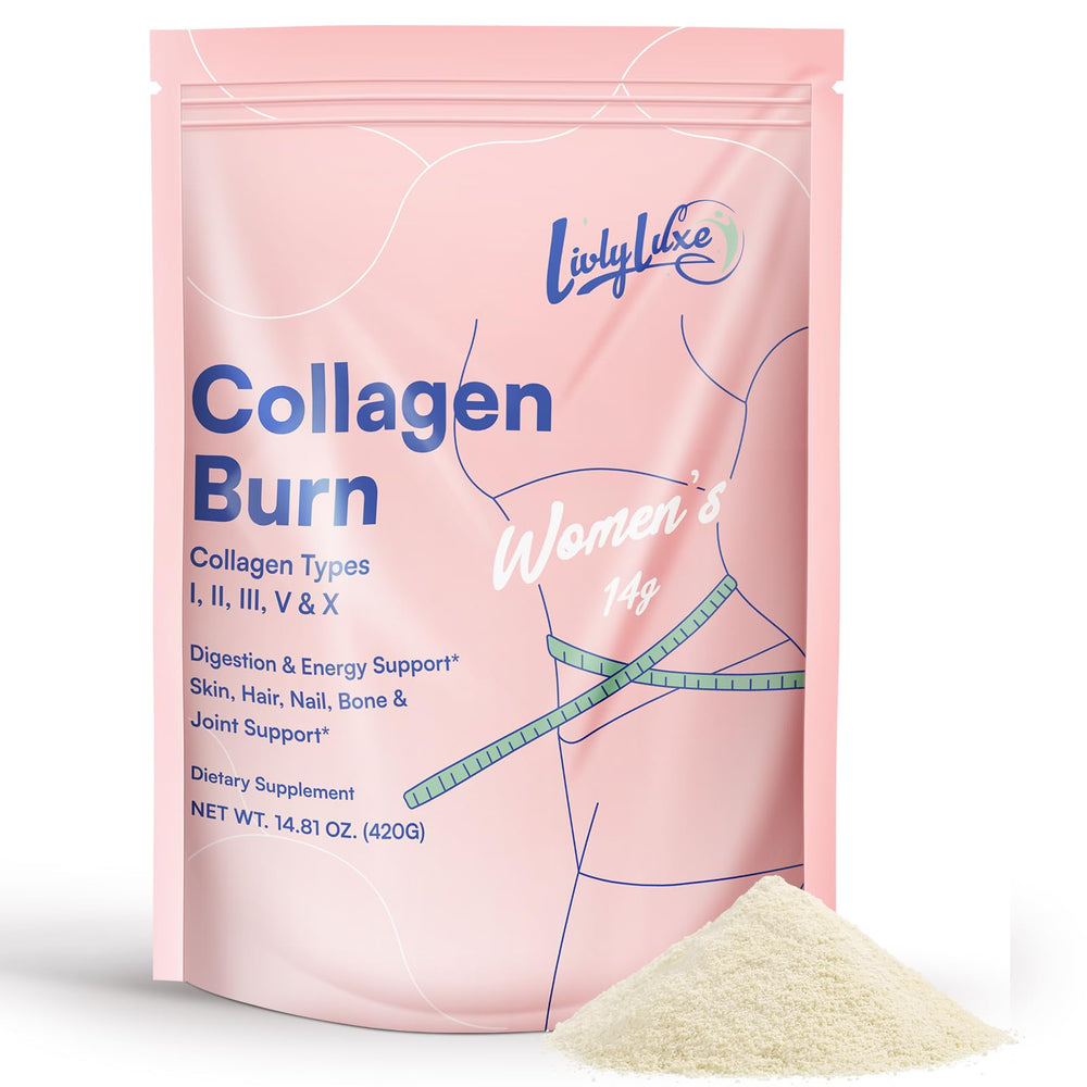 LivLyLuxe Collagen Burn bottle showcases premium weight loss support packaging.