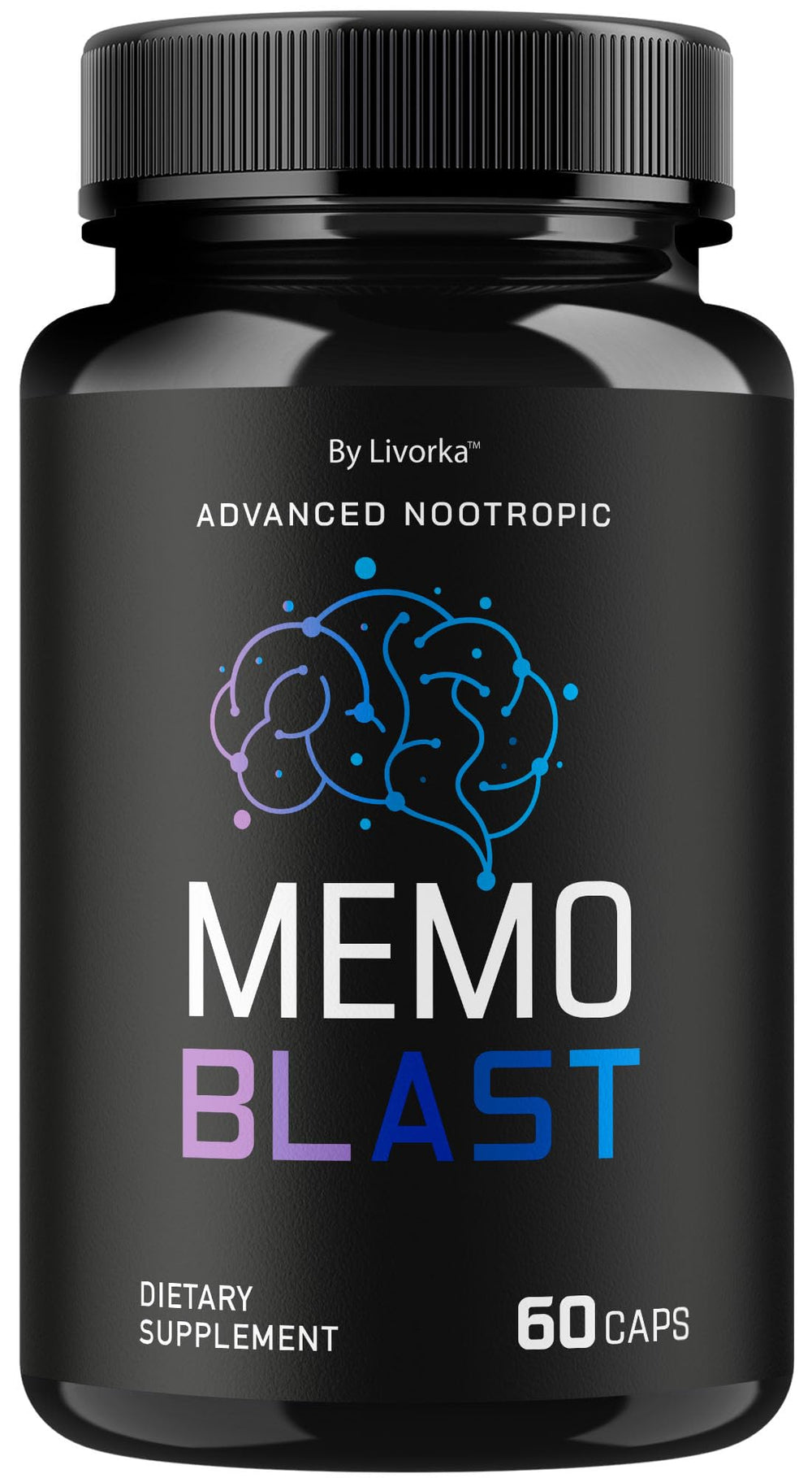 LIVORKA Memo Blast capsules front view highlighting daily brain support
