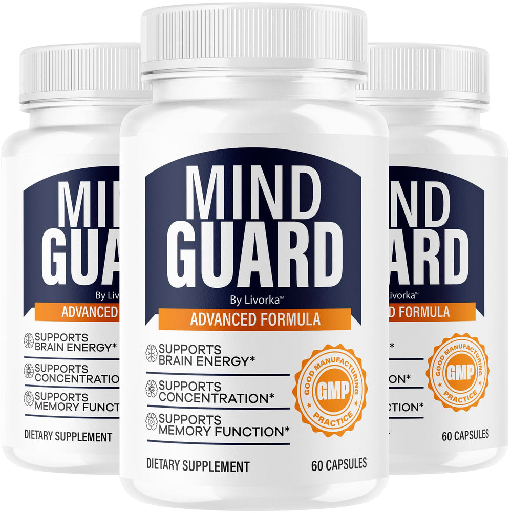 LIVORKA Mind Guard bottle front view with three-pack for daily brain support.